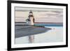 USA, Massachusetts, Nantucket Island, Brant Point Lighthouse with a Christmas wreath at dusk.-Walter Bibikow-Framed Photographic Print