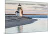 USA, Massachusetts, Nantucket Island, Brant Point Lighthouse with a Christmas wreath at dusk.-Walter Bibikow-Mounted Photographic Print