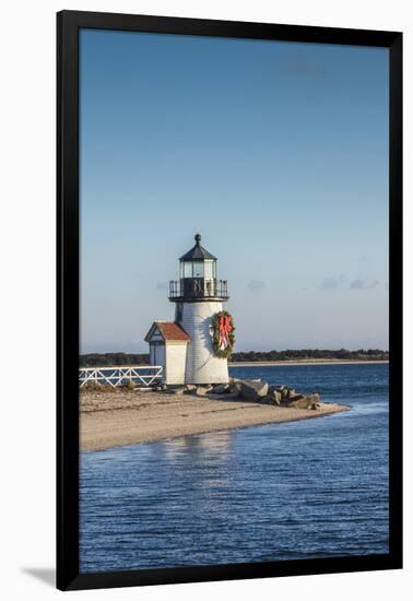 USA, Massachusetts, Nantucket Island, Brant Point Lighthouse with a Christmas wreath.-Walter Bibikow-Framed Photographic Print