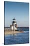 USA, Massachusetts, Nantucket Island, Brant Point Lighthouse with a Christmas wreath.-Walter Bibikow-Stretched Canvas