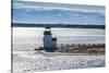 USA, Massachusetts, Nantucket Island. Nantucket Town, Brant Point Lighthouse from Nantucket Ferry.-Walter Bibikow-Stretched Canvas