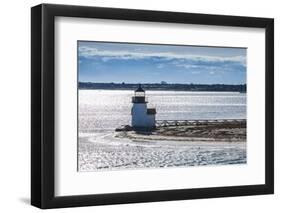 USA, Massachusetts, Nantucket Island. Nantucket Town, Brant Point Lighthouse from Nantucket Ferry.-Walter Bibikow-Framed Premium Photographic Print