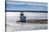 USA, Massachusetts, Nantucket Island. Nantucket Town, Brant Point Lighthouse from Nantucket Ferry.-Walter Bibikow-Stretched Canvas