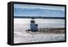 USA, Massachusetts, Nantucket Island. Nantucket Town, Brant Point Lighthouse from Nantucket Ferry.-Walter Bibikow-Framed Stretched Canvas