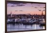 USA, Massachusetts, Newburyport, skyline from the Merrimack River at dusk-Walter Bibikow-Framed Photographic Print