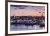 USA, Massachusetts, Newburyport, skyline from the Merrimack River at dusk-Walter Bibikow-Framed Photographic Print