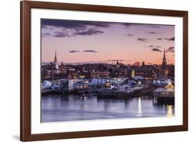 USA, Massachusetts, Newburyport, skyline from the Merrimack River at dusk-Walter Bibikow-Framed Photographic Print