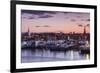 USA, Massachusetts, Newburyport, skyline from the Merrimack River at dusk-Walter Bibikow-Framed Photographic Print