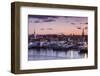 USA, Massachusetts, Newburyport, skyline from the Merrimack River at dusk-Walter Bibikow-Framed Photographic Print