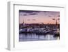 USA, Massachusetts, Newburyport, skyline from the Merrimack River at dusk-Walter Bibikow-Framed Photographic Print