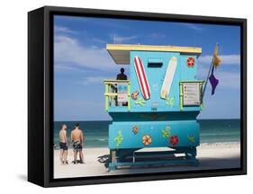 USA, Miami Beach, South Beach, Lifeguard Hut on Miami Beach-Walter Bibikow-Framed Stretched Canvas