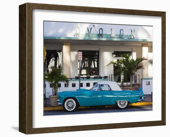 USA, Miami Beach, South Beach, Ocean Drive, Avalon Hotel and 1957 Thunderbird Car-Walter Bibikow-Framed Photographic Print