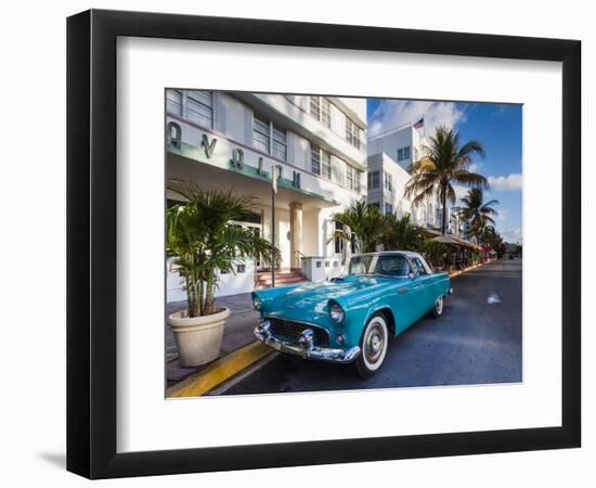 USA, Miami Beach, South Beach, Ocean Drive, Avalon Hotel and 1957 Thunderbird Car-Walter Bibikow-Framed Photographic Print