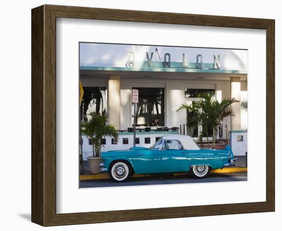 USA, Miami Beach, South Beach, Ocean Drive, Avalon Hotel and 1957 Thunderbird Car-Walter Bibikow-Framed Photographic Print