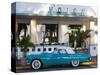 USA, Miami Beach, South Beach, Ocean Drive, Avalon Hotel and 1957 Thunderbird Car-Walter Bibikow-Stretched Canvas