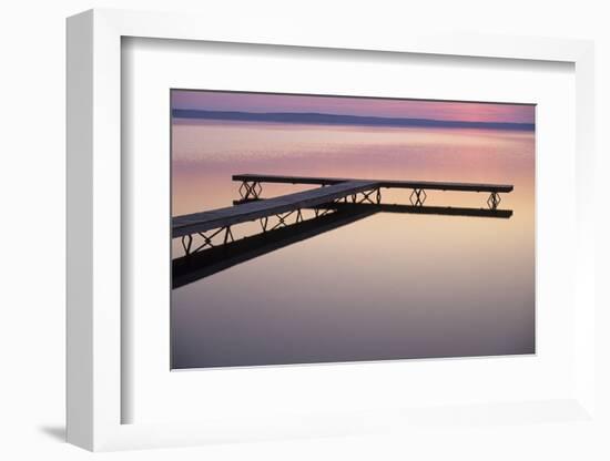 USA Michigan - Dock and lake at dawn, June-Larry West-Framed Photographic Print