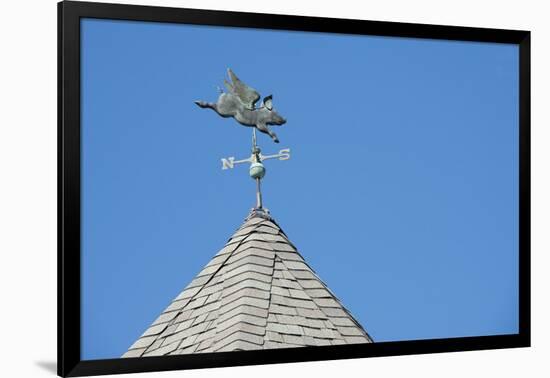 USA, Michigan, Mackinac Island. 'When Pigs Fly' rooftop weathervane.-Cindy Miller Hopkins-Framed Photographic Print