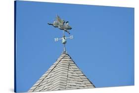 USA, Michigan, Mackinac Island. 'When Pigs Fly' rooftop weathervane.-Cindy Miller Hopkins-Stretched Canvas
