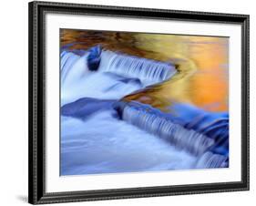 USA, Michigan, Ottawa National Forest, Fluid Cascade and Smooth Water Reflecting Fall Foliage-John Barger-Framed Photographic Print