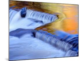 USA, Michigan, Ottawa National Forest, Fluid Cascade and Smooth Water Reflecting Fall Foliage-John Barger-Mounted Photographic Print