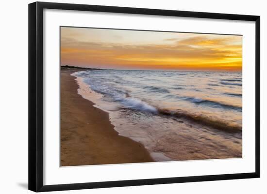 USA, Michigan, Paradise, Whitefish Bay Beach with Waves at Sunrise-Frank Zurey-Framed Photographic Print