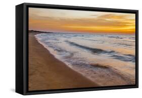 USA, Michigan, Paradise, Whitefish Bay Beach with Waves at Sunrise-Frank Zurey-Framed Stretched Canvas