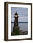 USA, Michigan. Yard decoration lighthouse on Munising Bay.-Anna Miller-Framed Photographic Print