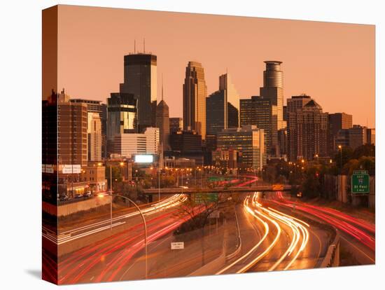 USA, Minnesota, Minneapolis, City Skyline from Interstate Highway I-35W-Walter Bibikow-Stretched Canvas