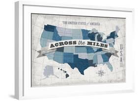 USA Modern Vintage Blue Grey with Words-Michael Mullan-Framed Art Print