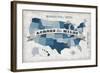 USA Modern Vintage Blue Grey with Words-Michael Mullan-Framed Art Print