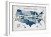 USA Modern Vintage Blue Grey with Words-Michael Mullan-Framed Art Print