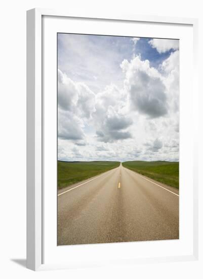 USA, Montana, Garfield County, Highway 200 with storm clouds.-Jamie & Judy Wild-Framed Photographic Print