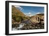 USA, Montana, Glacier National Park. Rainbow above Swiftcurrent Falls.-Jaynes Gallery-Framed Photographic Print