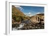 USA, Montana, Glacier National Park. Rainbow above Swiftcurrent Falls.-Jaynes Gallery-Framed Photographic Print