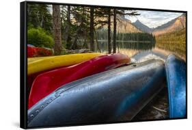 USA, Montana, Glacier National Park. Two Medicine Lake with Canoes in Foreground-Rona Schwarz-Framed Stretched Canvas