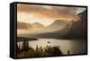 USA, Montana, Glacier NP. Sunrise pierces clouds over St. Mary Lake.-Don Grall-Framed Stretched Canvas