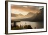 USA, Montana, Glacier NP. Sunrise pierces clouds over St. Mary Lake.-Don Grall-Framed Photographic Print