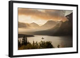 USA, Montana, Glacier NP. Sunrise pierces clouds over St. Mary Lake.-Don Grall-Framed Photographic Print