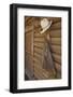 USA, Montana, Livingston, cowboy hat and chaps hanging on barn wall.-Merrill Images-Framed Photographic Print