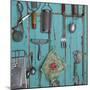 USA, Montana, Missoula. Old fashioned kitchen implements displayed on weathered door.-Jaynes Gallery-Mounted Photographic Print