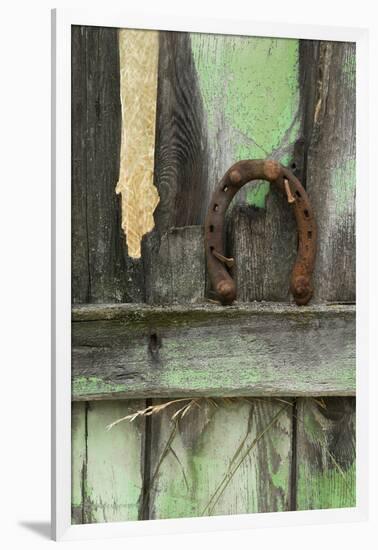 USA, Montana. Rusty Horseshoe on Old Fence-Jaynes Gallery-Framed Photographic Print