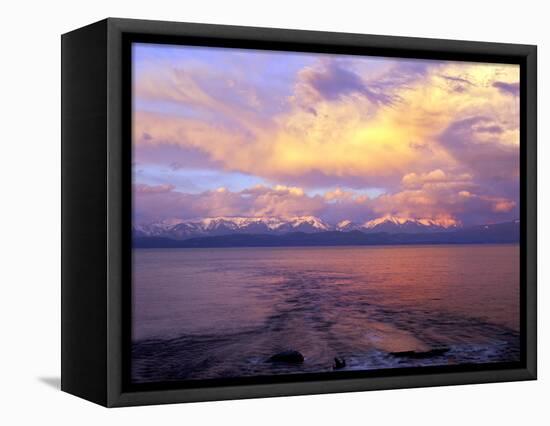 USA, Montana. Sunset over Flathead Lake.-Steve Terrill-Framed Stretched Canvas