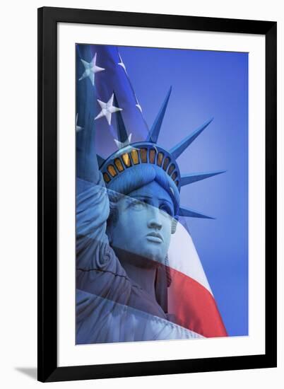 USA, Nevada, Las Vegas. Statue of Liberty and American flag composite.-Jaynes Gallery-Framed Premium Photographic Print