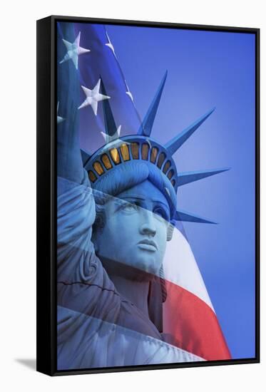 USA, Nevada, Las Vegas. Statue of Liberty and American flag composite.-Jaynes Gallery-Framed Stretched Canvas