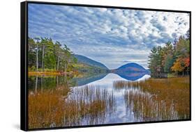 USA, New England, Maine, Acadia National Park and Jordon Pond on very calm Autumn day-Sylvia Gulin-Framed Stretched Canvas