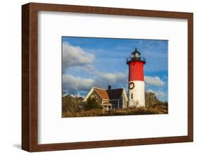 USA, New England, Massachusetts, Cape Cod, Eastham, Nauset Light lighthouse with Chrustmas wreath-Panoramic Images-Framed Photographic Print