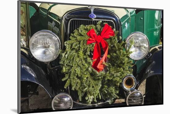 USA, New England, Massachusetts, Nantucket Island, Nantucket Town, old bus, with Christmas wreath-Panoramic Images-Mounted Photographic Print