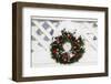 USA, New England, Massachusetts, Reading, Christmas wreath on fence-Lisa Engelbrecht-Framed Photographic Print