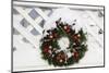 USA, New England, Massachusetts, Reading, Christmas wreath on fence-Lisa Engelbrecht-Mounted Photographic Print