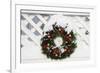 USA, New England, Massachusetts, Reading, Christmas wreath on fence-Lisa Engelbrecht-Framed Photographic Print